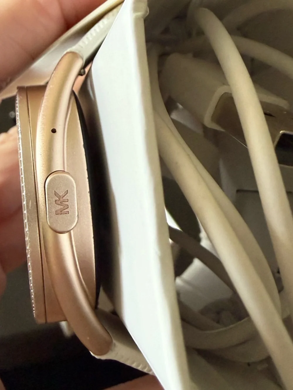 Michael Kors Rose Gold Smartwatch with White Strap and Crystal Bezel